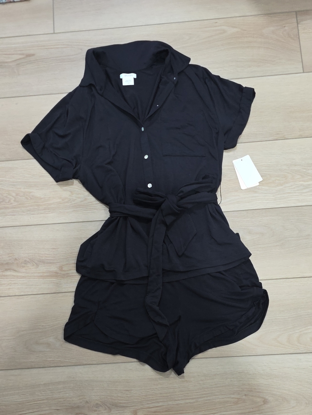 Pajama Set Short-Sleeve Shirt with Tie Waist And Shorts- Intimates & Sleepwear